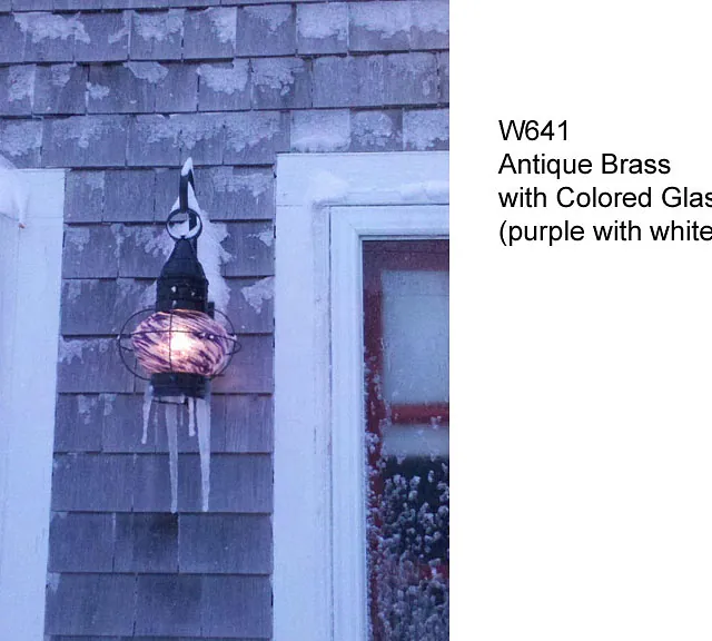 antique brass onion light with colored glass