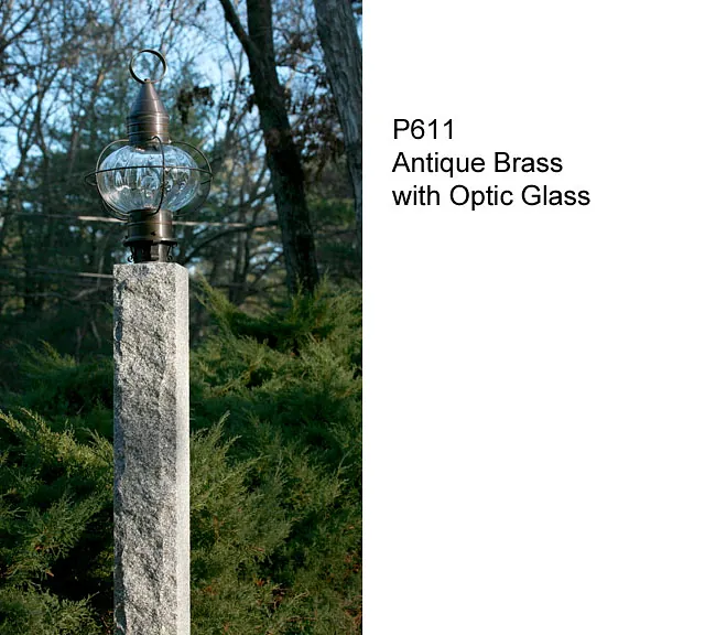 antique brass onion light post with optic glass