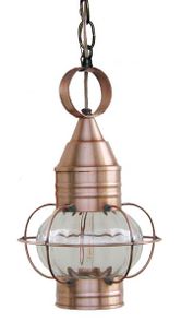 Solid Copper Hanging Onion Light with Optic Glass