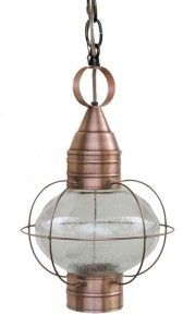 Solid Copper Hanging Onion Light with Seeded Glass